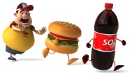 Cartoon of a Hamburger and Soda Pop Running a Race